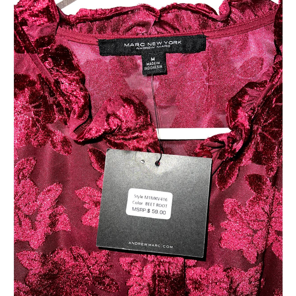 New Marc New York Andrew Marc red velvet floral long sleeve blouse size L - Picture 6 of 6